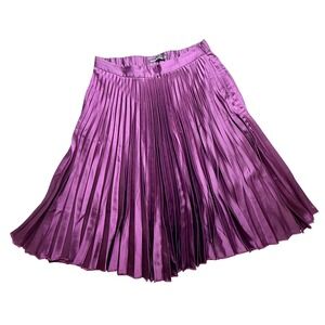 Abercrombie Fitch Magenta Purple Pleated Satin Midi Skirt Womens Small High Rise